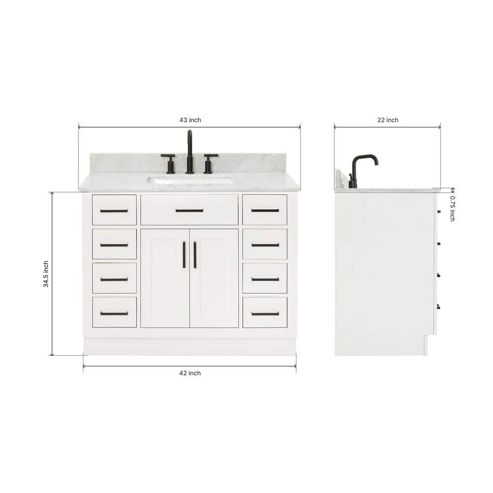 Hepburn 43" White Marble Top Single Basin Vanity