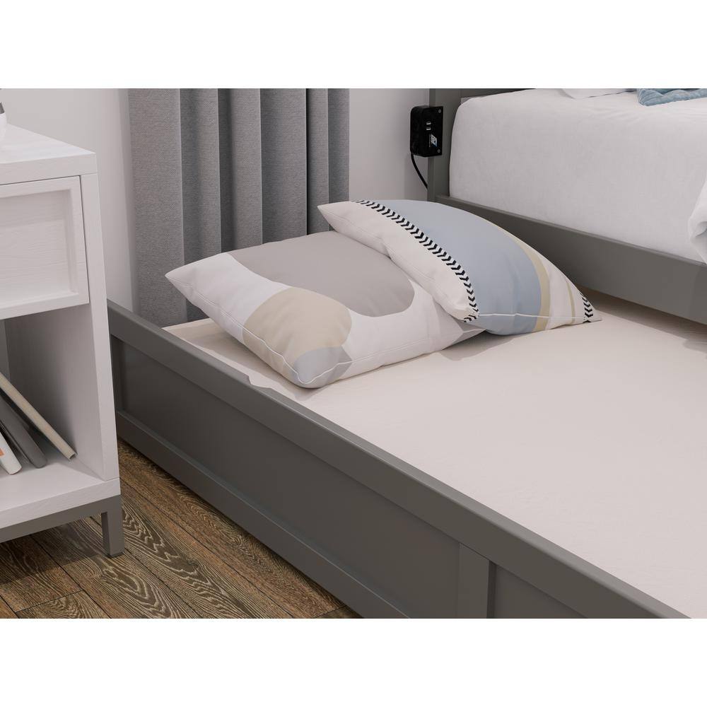 Gray Twin XL Wood Frame Trundle Bed