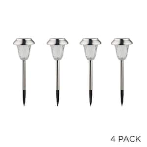 17 in. Tall Outdoor Solar Powered Metallic LED Path Light Light Stakes (Set of 4)