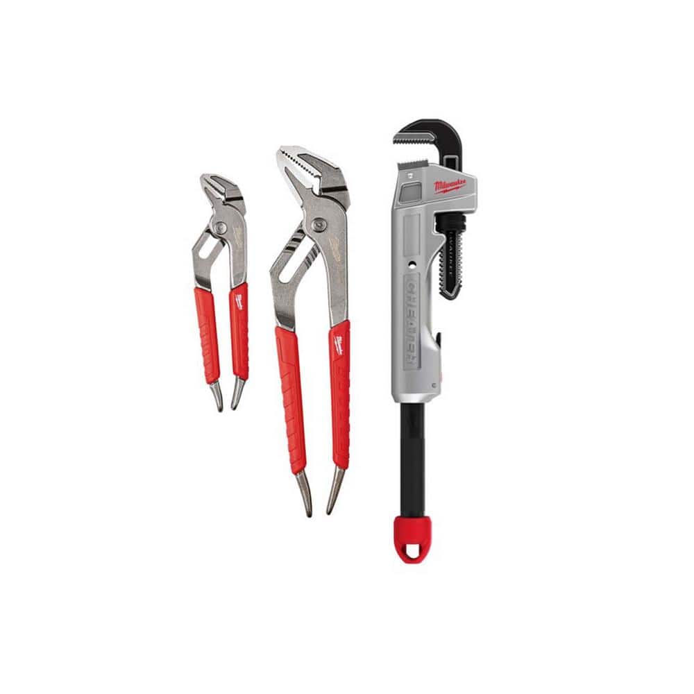 Milwaukee CHEATER Aluminum Pipe Wrench and 6 in. and 10 in. Straight Jaw Pliers Set -  48-22-7318-48