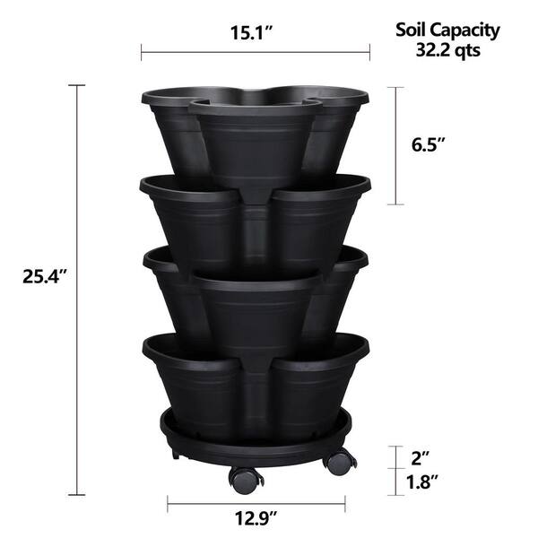 Vigoro 15 in. Black Landan Self-Watering Vertical Resin