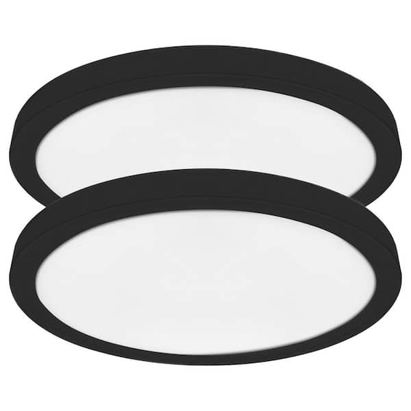 LUXRITE 5 in. Black Modern Flush Mount Ceiling Light Fixture LED Integrated 12-Watt 800LM 5CCT 2700K-5000K Dimmable 2-Pack