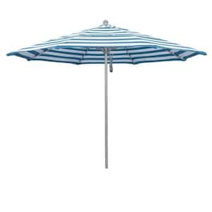 11 ft. Gray Woodgrain Aluminum Commercial Market Patio Umbrella Fiberglass Ribs Pulley Lift in Cabana Regatta Sunbrella