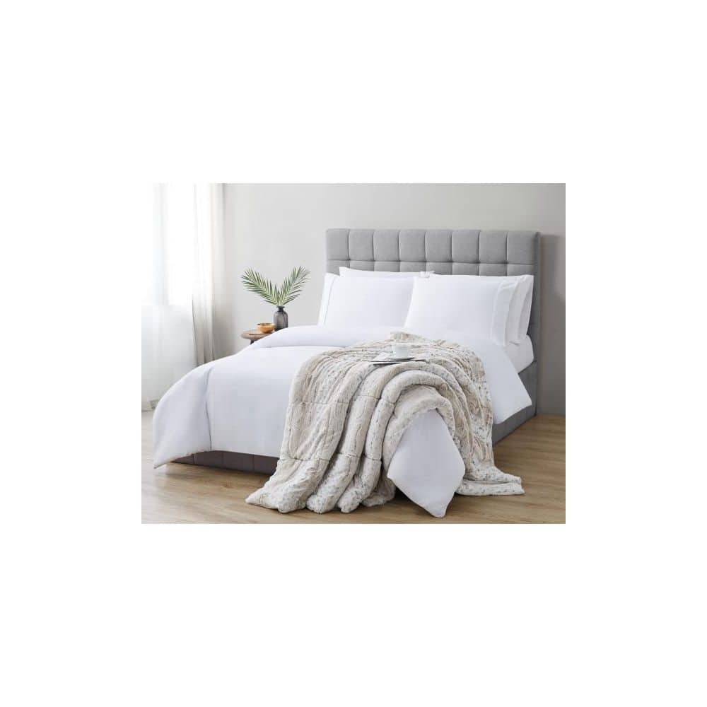 Oversized Snow Leopard Faux Fur Reversible Throw Blanket