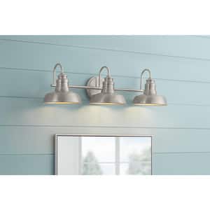 Elmcroft 29 in. 3-Light Brushed Nickel Farmhouse Vanity with Metal Shades