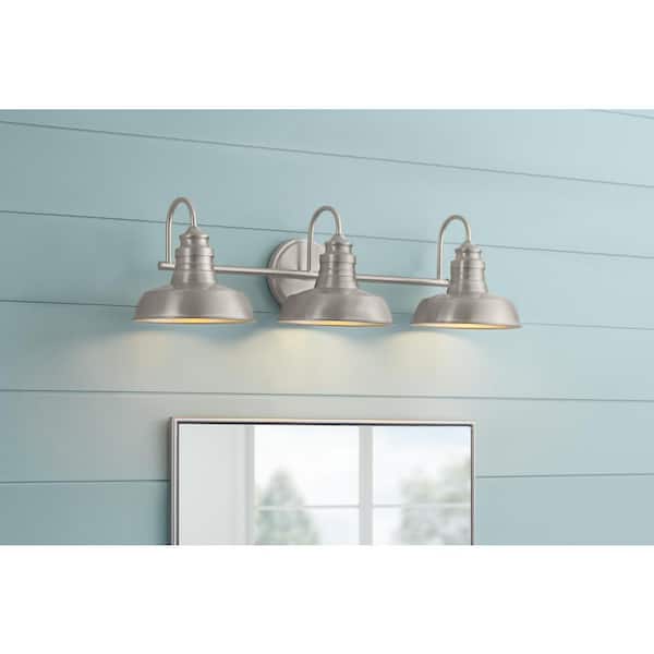 Elmcroft 29 in. 3-Light Brushed Nickel Farmhouse Vanity with Metal Shades