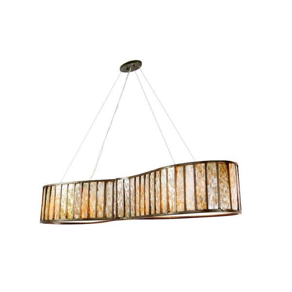 Varaluz Affinity 6-Light New Bronze Linear Pendant with Towers of Natural Capiz