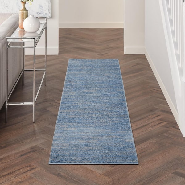 Essentials 2 ft. x 8 ft. Blue/Gray Kitchen Runner Solid Indoor/Outdoor Area Rug