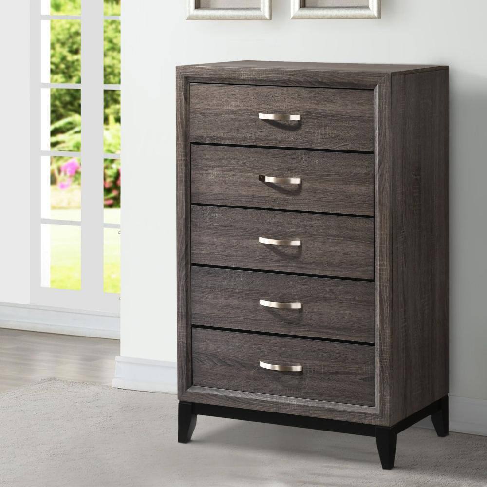 Gray Solid Wood Vertical Chest with Soft Close Drawers