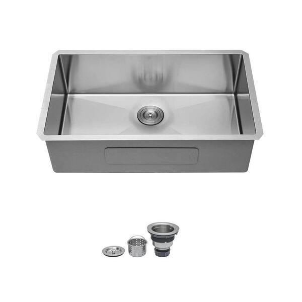 30 in. Undermount Single Bowl 16 Gauge Brushed Nickel Stainless Steel Kitchen Sink with Accessories