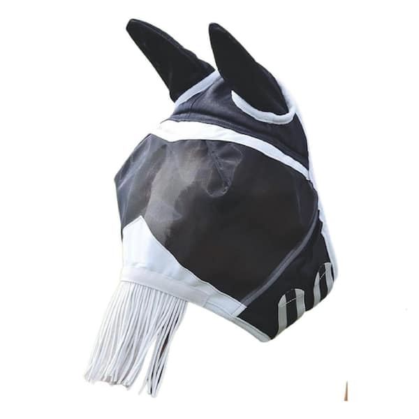 Fine Mesh Fly Mask with Nose Fringe in Black