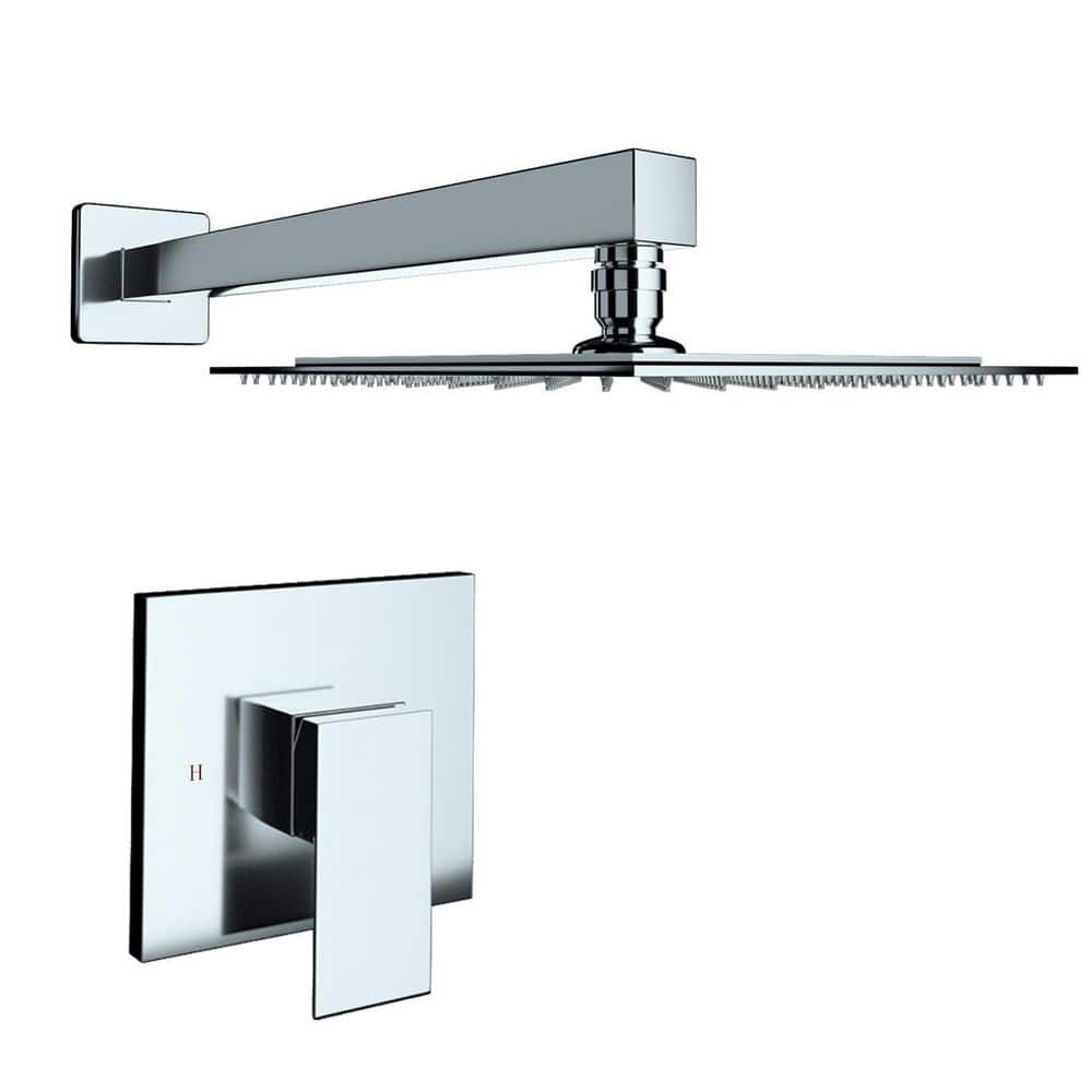 Single-Handle 1-Spray Square Spray Head Wall Mounted Shower Faucet in Chrome (Valve Included) price history on PriceWatchPro