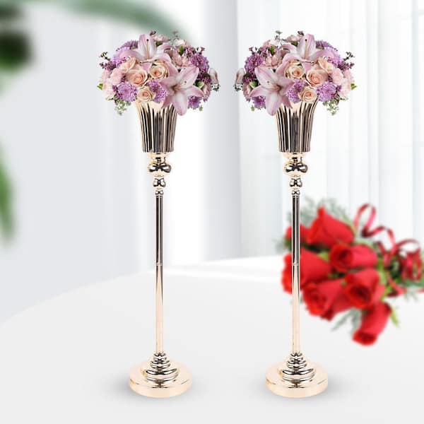 YIYIBYUS 22.2 in. Tall Metal Flower Holder Wedding Decoration Trumpet Vase  in Gold (6-Pieces) CF-ZJ1869-246 - The Home Depot