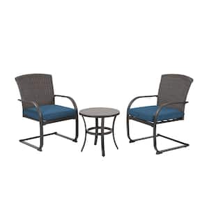 3-Piece Patio Metal Outdoor Conversation Sets with Blue Cushions