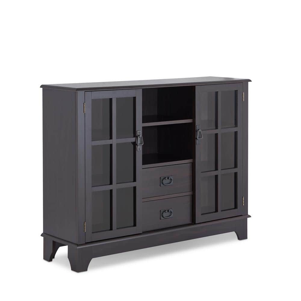 Espresso Black 42" Wood & Glass Console Table with Storage