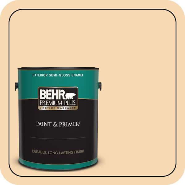 BEHR PREMIUM PLUS 1 gal. #ICC-41 Butter Cookie Semi-Gloss Enamel Exterior Paint & Primer