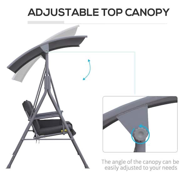 69 in. Seats 2-People Metal Patio Swing with Canopy