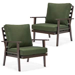 Walbrooke Modern Outdoor Arm Chair with Brown Powder Coated Aluminum Frame and Removable Cushions for Patio (Green)
