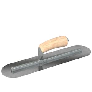 16 in. x 4 in. Carbon Steel Round End Finishing Trowel with Wood Handle and Long Shank