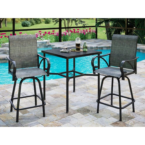 PHI VILLA 3-Piece Metal Outdoor Patio Bar Height Dining Set with Square Bar Table