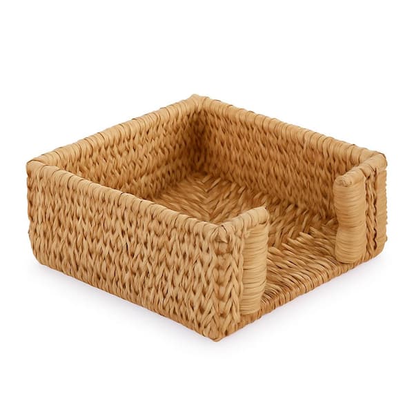 Countertop Natural Rattan Square Napkin Holder Wicker Rustic Vintage Basket for Kitchen Dining Table Party