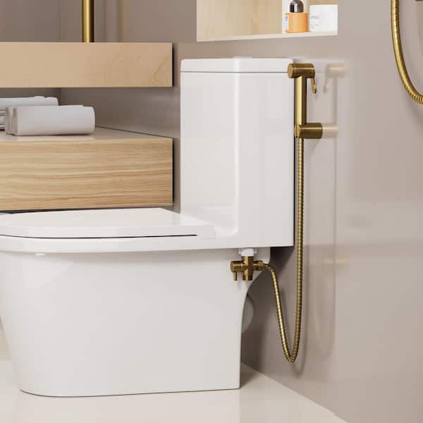 Round Handheld 1 Handle Bidet Faucet with Brass Valve in Brushed Gold