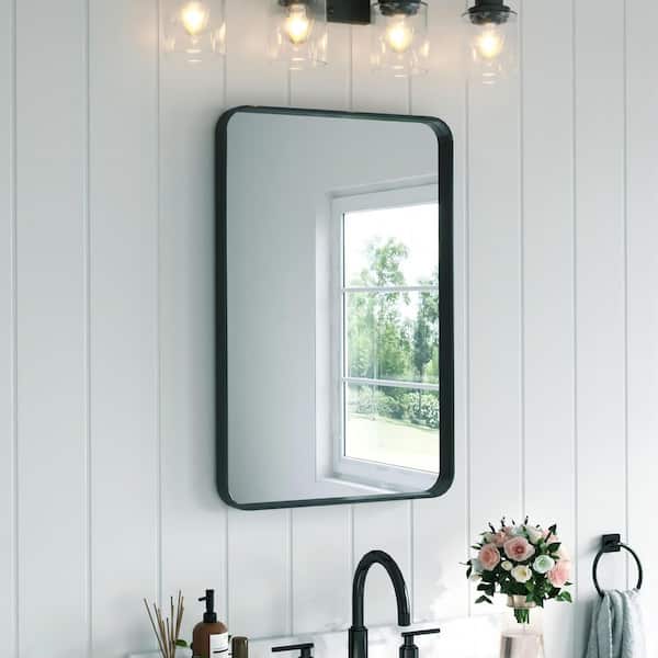 20 in. W x 30 in. H Rectangular Aluminum Framed Wall Bathroom Vanity Mirror in Black