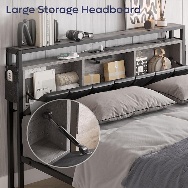 Bestier Gray Metal Frame Full Size Platform Bed with Storage