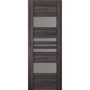 Romi 28 in. x 96 in. No Bore Solid Core 2-Lite Frosted Glass Gray Oak Wood Composite Interior Door Slab