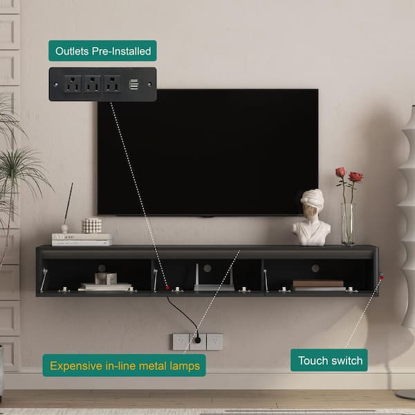 GOGEXX 68.9 in. Black Floating TV Stand Wall Mounted Fits TV's up