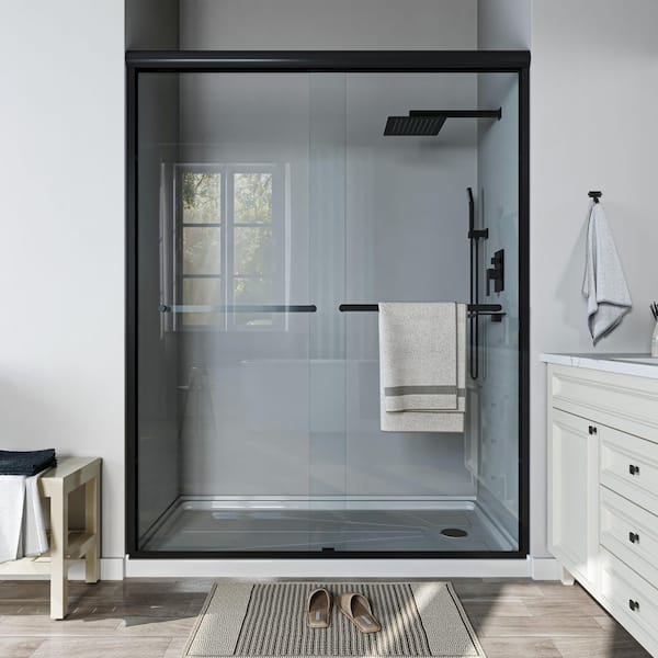 56 in. - 60 in. W x 72 in. H Sliding Framed Shower Door in Matte Black with Clear Glass