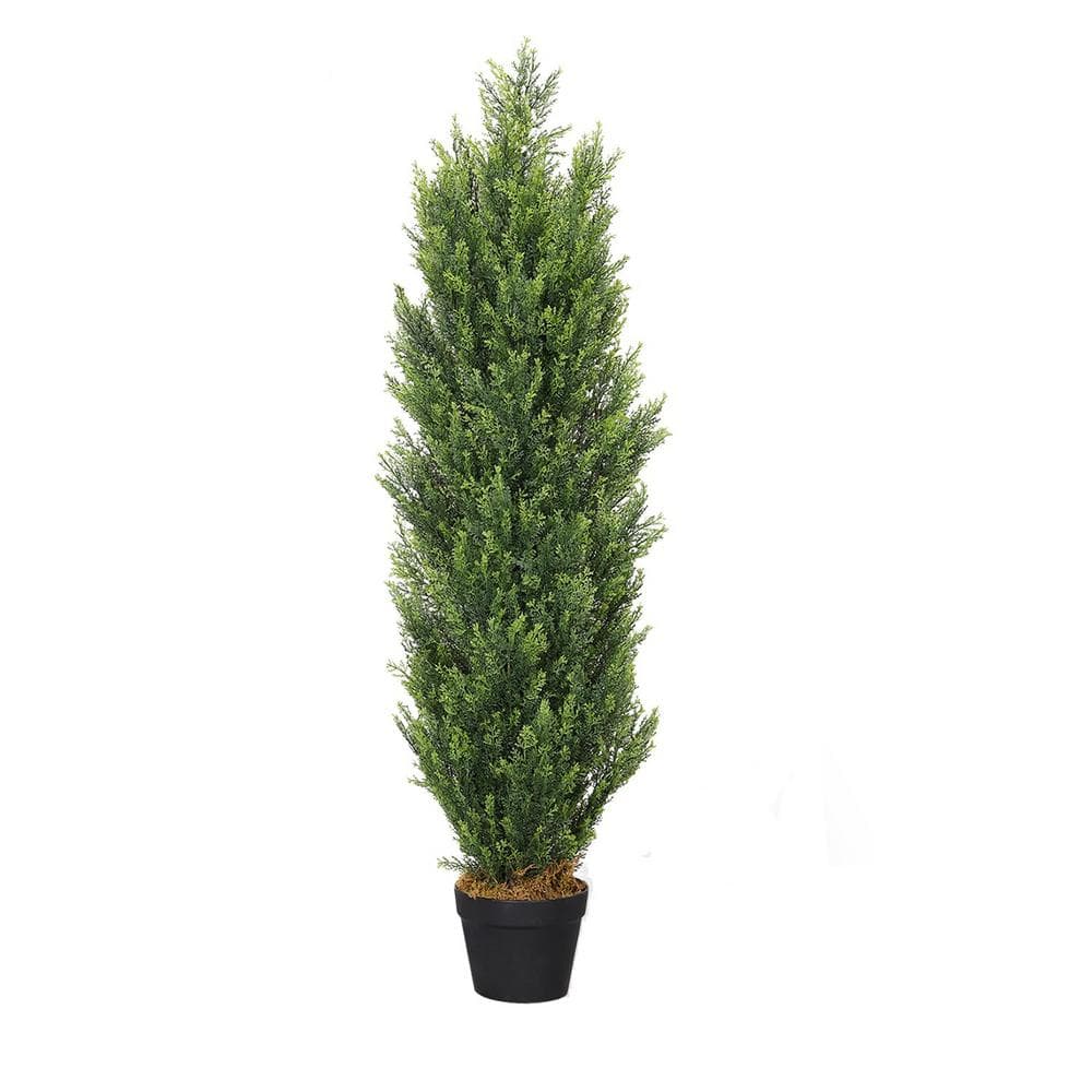 Beautiful 2-Pieces/set 4 ft. Artificial Cedar Cypress Trees in black pots