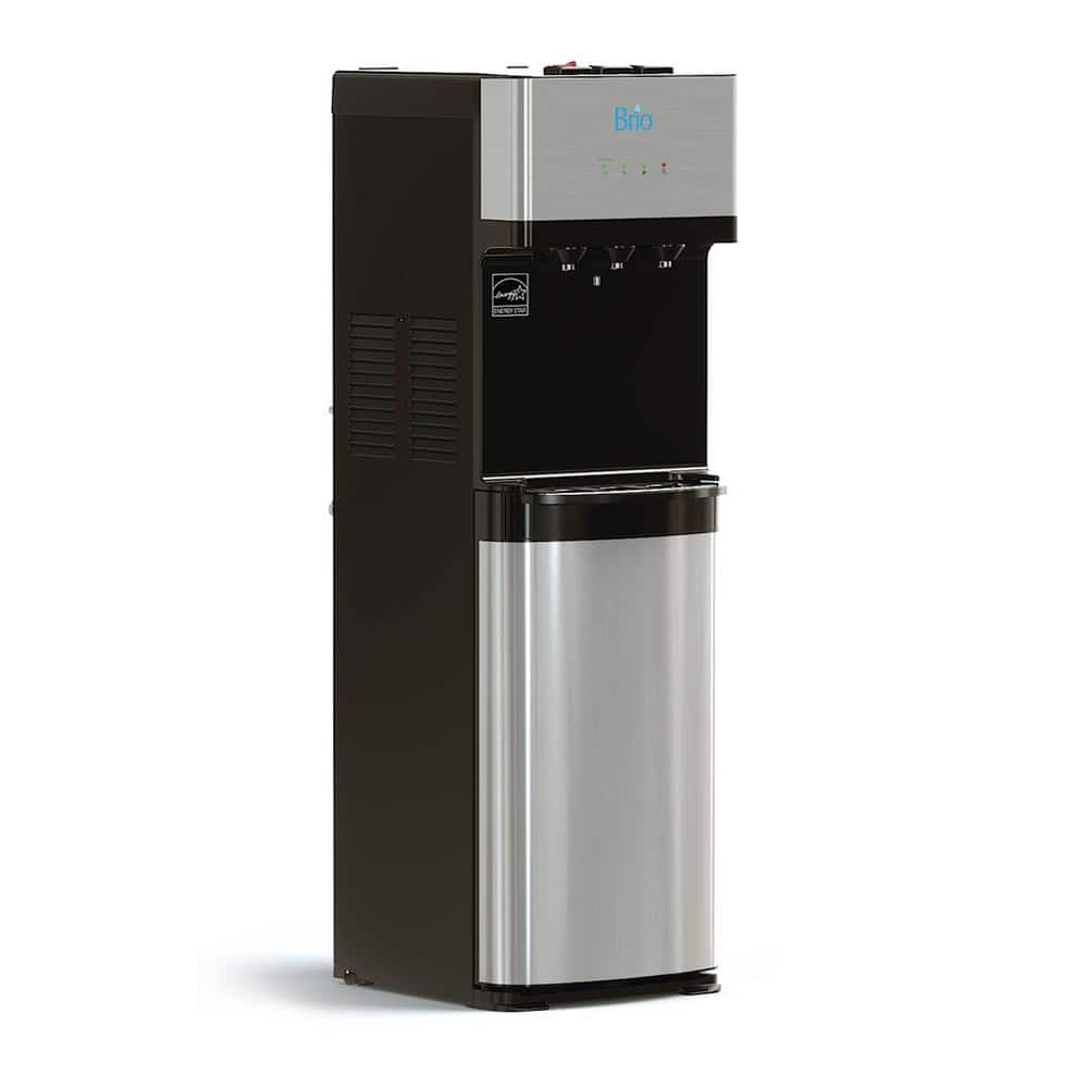 Essential Tri-Temp Bottom-Load Water Cooler in Black and Brush Stainless-Steel