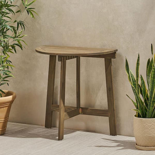 Westmount Grey Half-Round Folding Acacia Wood Outdoor Patio Bistro Table