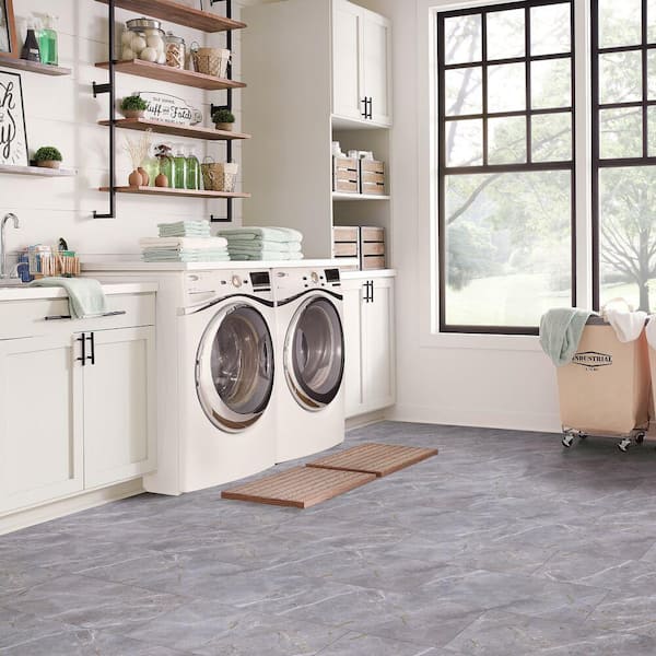 Grey Marble 3 MIL x 24 in. W x 12 in. L Peel and Stick Water Resistant Vinyl Tile Flooring 30 sq. ft.