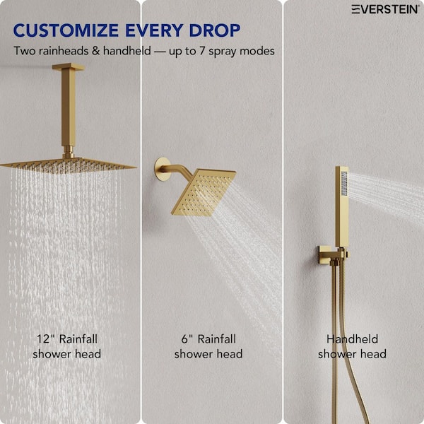 EVERSTEIN 7-Spray Patterns Thermostatic 12 in., 6 in. Ceiling