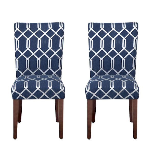 Homepop Parsons Navy Blue and Cream Lattice Upholstered Dining Chair ...