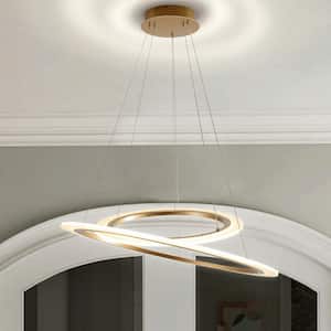 73-Watt Acrylic Integrated LED Pendant Light Gold Modern Island Light Hanging Chandelier for Kitchen Dining Room