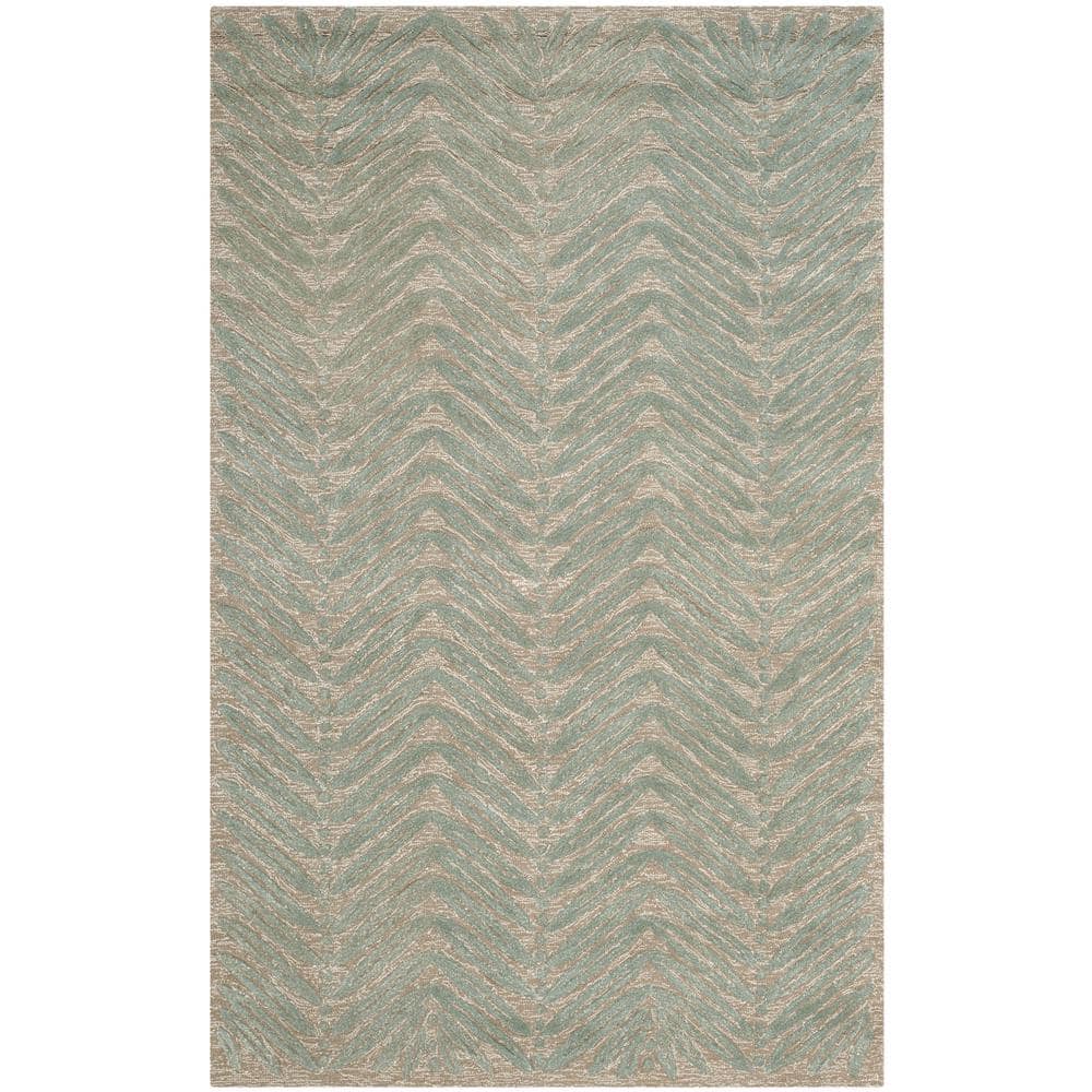 Handmade Blue Chevron Stripe Wool and Viscose Rug, 4' x 6'