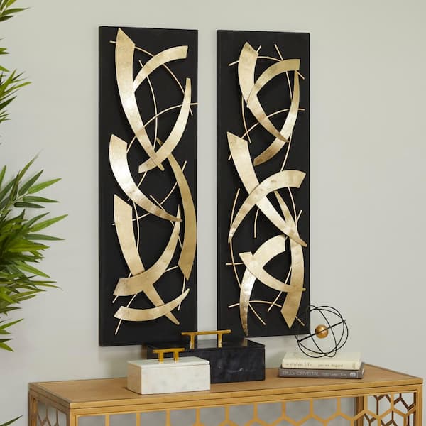 Litton Lane Metal Black Abstract Wall Decor with Black Backing (Set of 2)