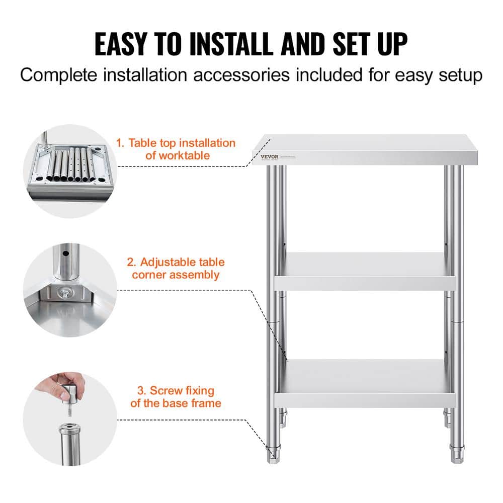 Compact Stainless Steel 3-Tier Kitchen Work Table
