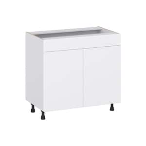 Fairhope Bright White Slab Assembled Vanity Sink Base Cabinet with False Front (36 in. W x 34.5 in. H x 21 in. D)