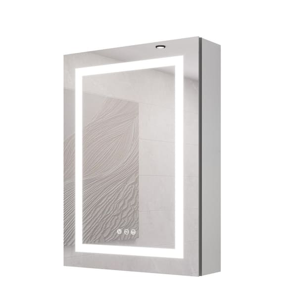 20 in. W x 28 in. H Silver Rectangular Dimmable LED Light Anti-fog Aluminum Surface Medicine Cabinet with Mirror