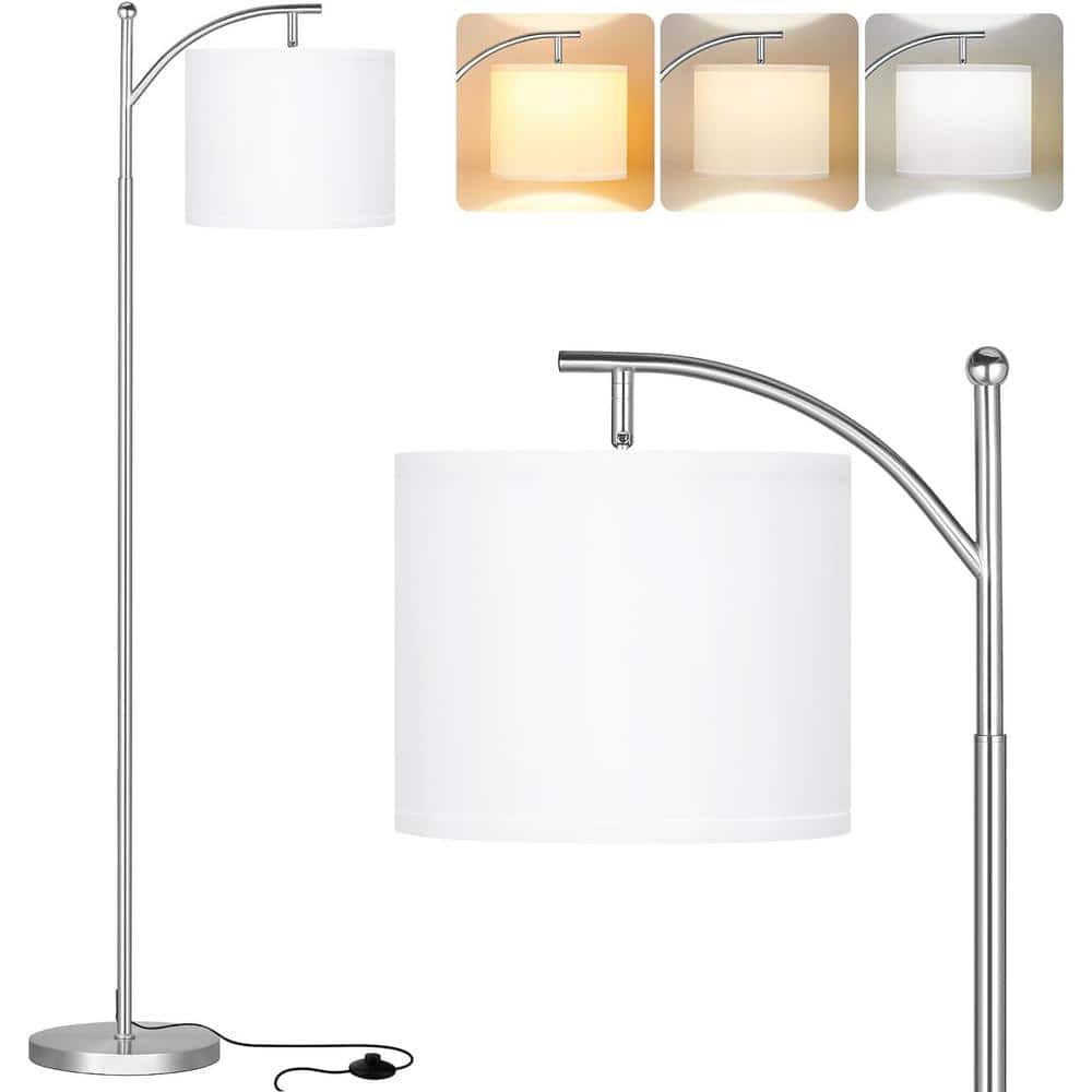 Etokfoks 61.8 in. White and Silver 1Light Dimmable Standard Floor Lamp for Living Room, Bedroom