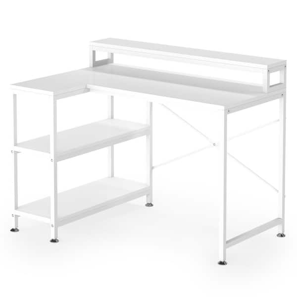TRIBESIGNS WAY TO ORIGIN Wayne 43 in. L-Shaped White Particle Board Wood Top Corner Computer Desk with Monitor Stand and Storage Shelf