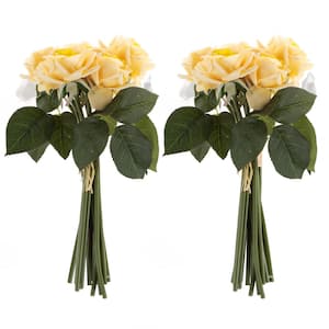 11 .5 in. Yellow Artificial Rose Flowers with Stems 18-Piece Real Touch Fake Flower Set