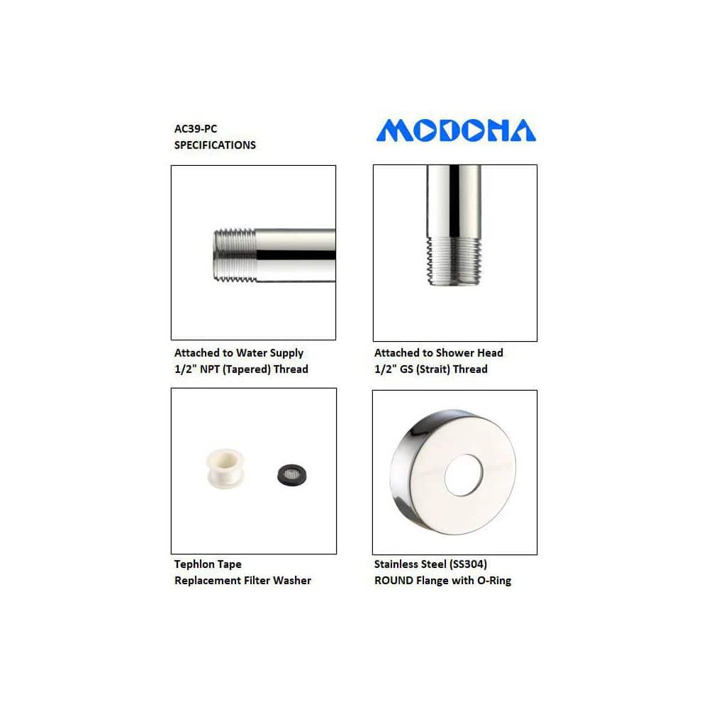 17" Polished Chrome Adjustable Shower Arm with Cross Handle