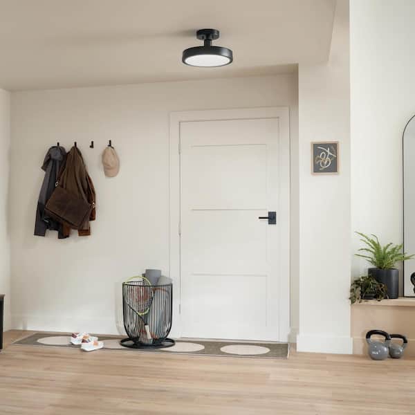Riu 14.25 in. 1-Light Black Hallway Modern Integrated LED Semi-Flush Mount Ceiling Light