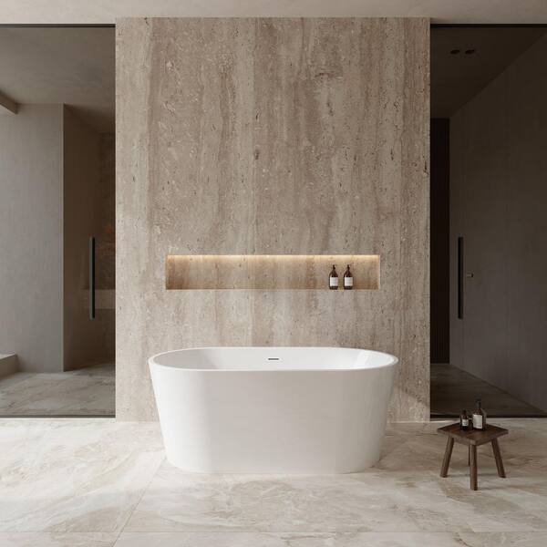 Carissa 60 in. Acrylic Flatbottom Bathtub in White with Shiny White Trim