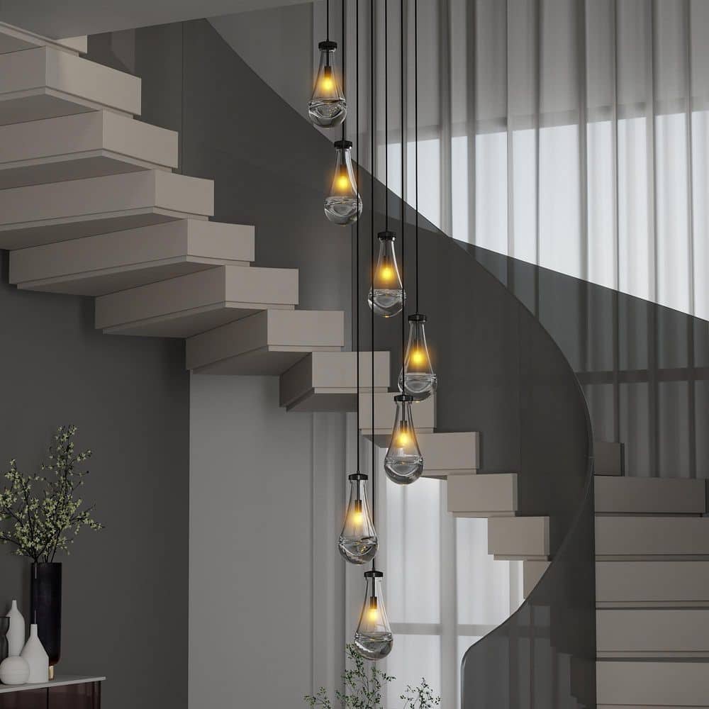 7 light Black Modern Raindrop Glass Cluster Round Chandelier for High Ceiling Living Room, No Bulbs Included price history on PriceWatchPro